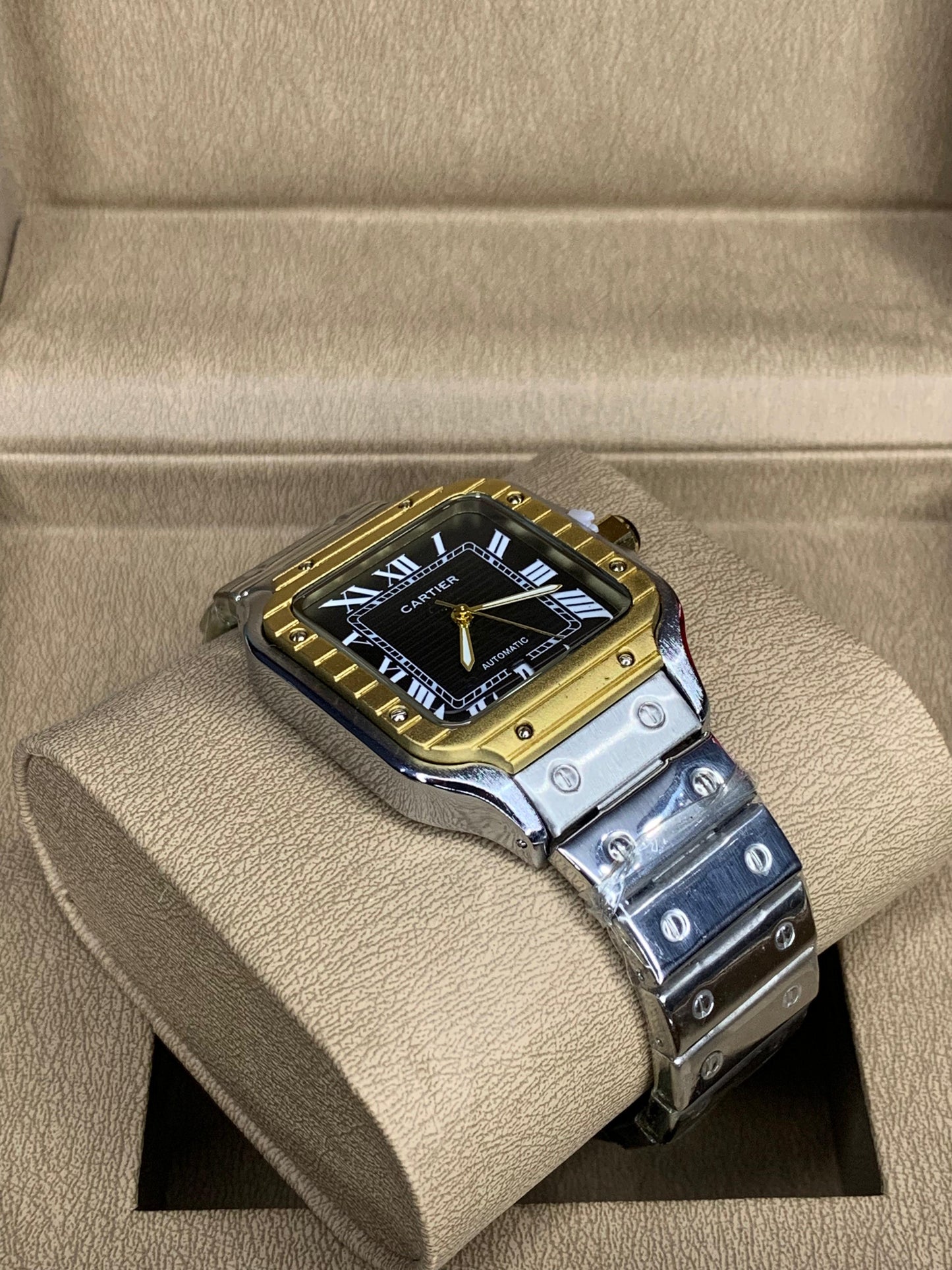 Cartier Santos Gold-Silver Chain Black Dial