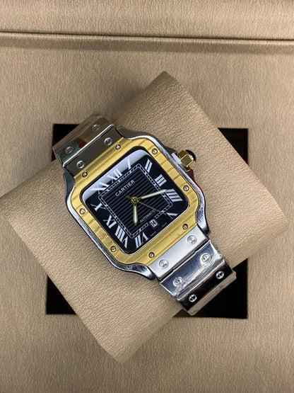 Cartier Santos Gold-Silver Chain Black Dial