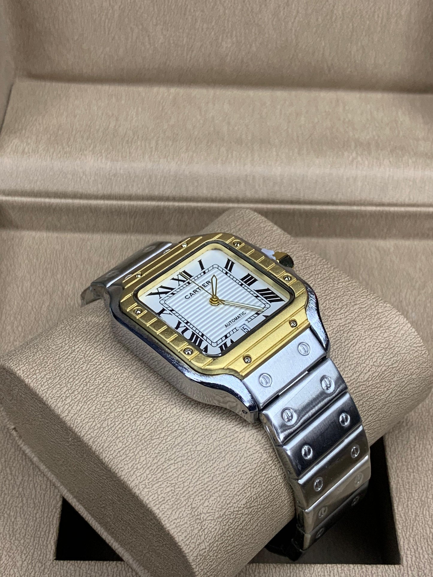 Cartier Santos Gold-Silver Chain White Dial