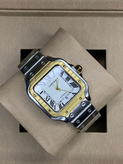 Cartier Santos Gold-Silver Chain White Dial