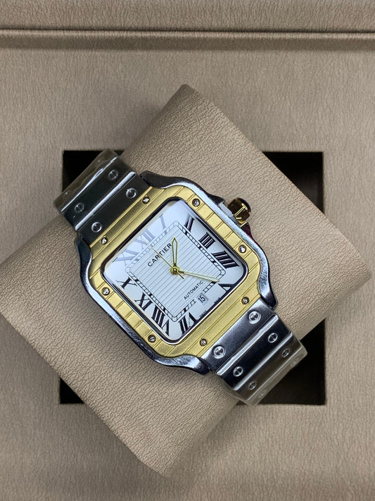 Cartier Santos Gold-Silver Chain White Dial