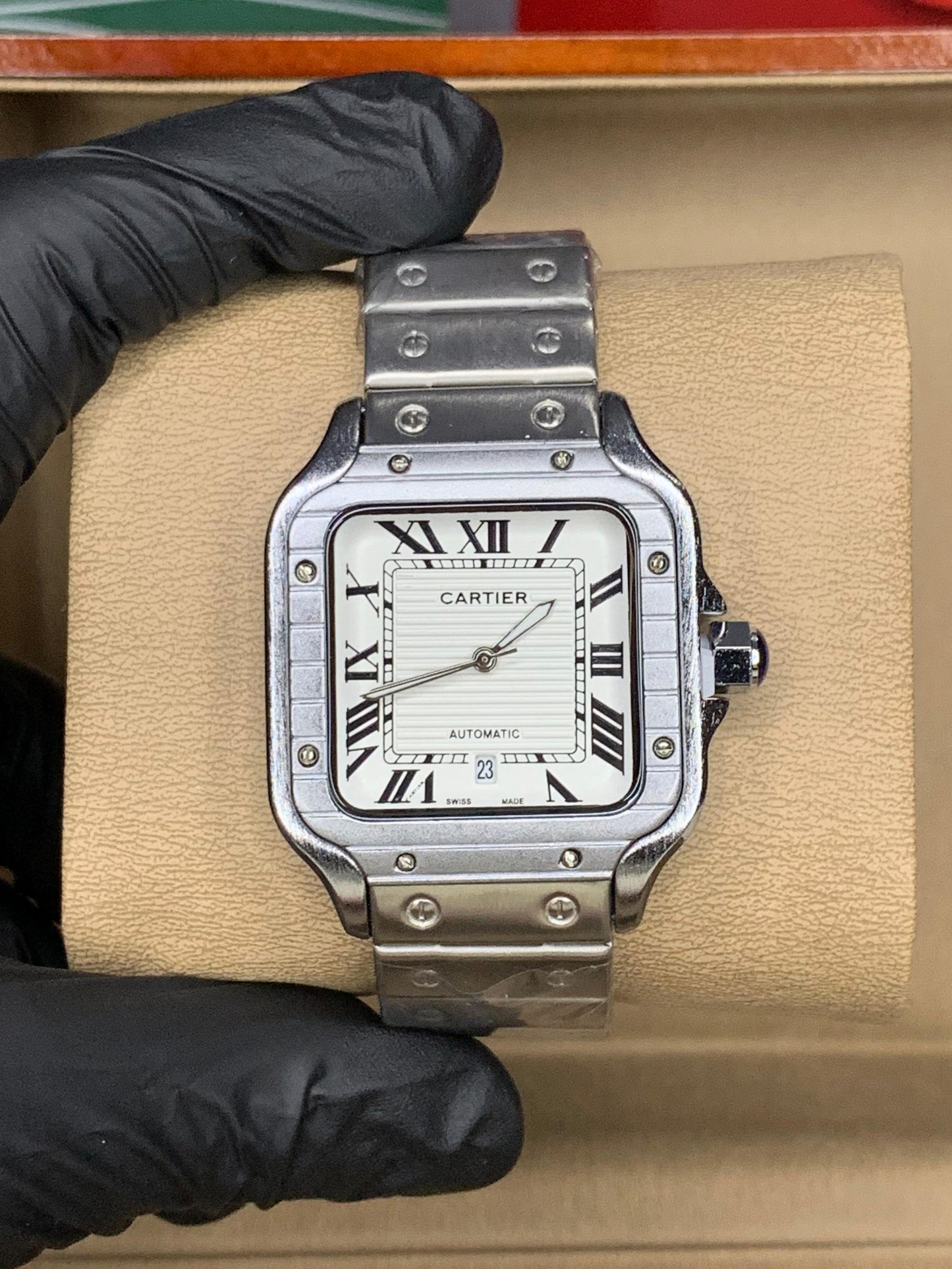 Cartier Santos Silver Chain White Dial