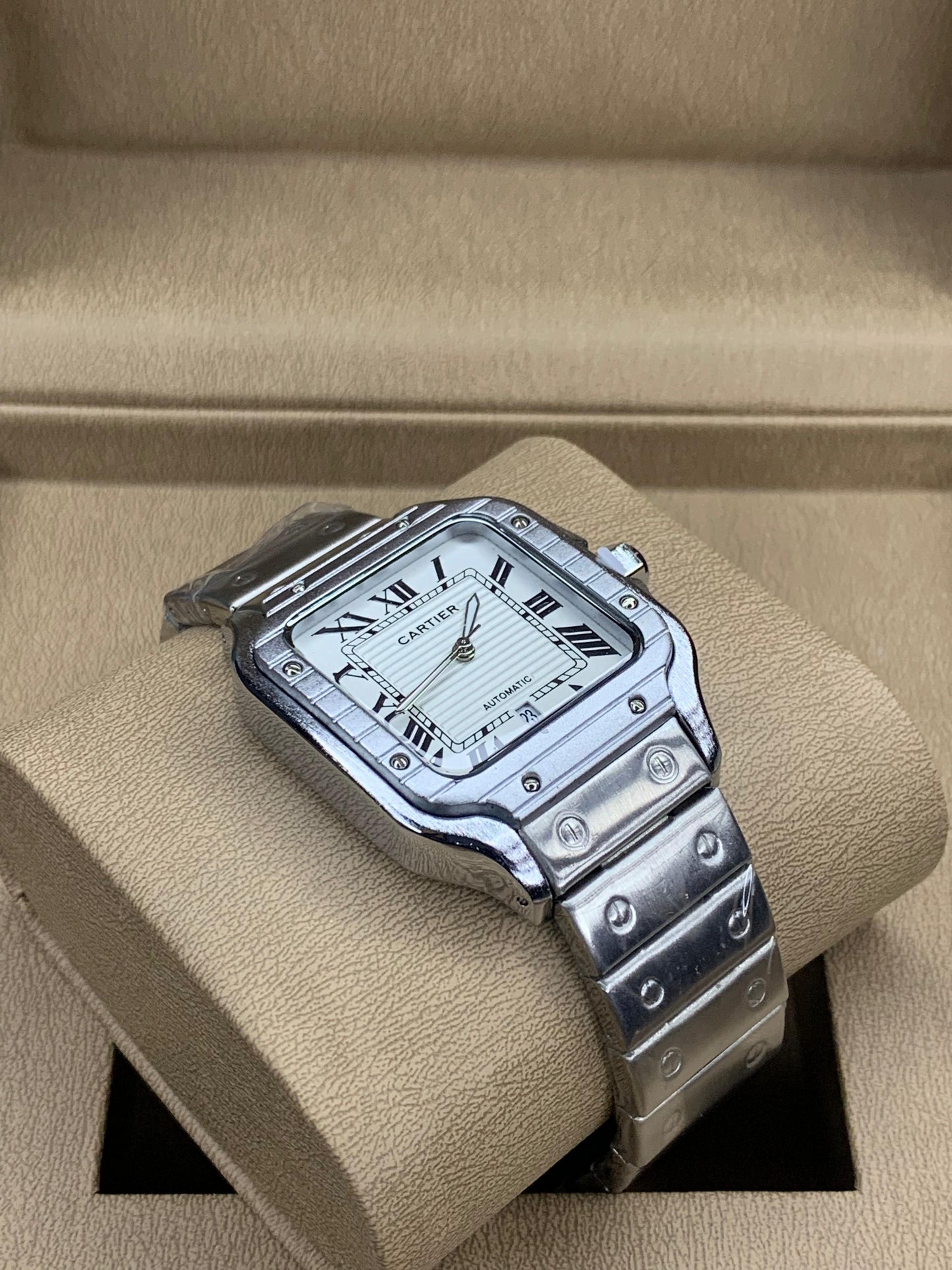 Cartier Santos Silver Chain White Dial