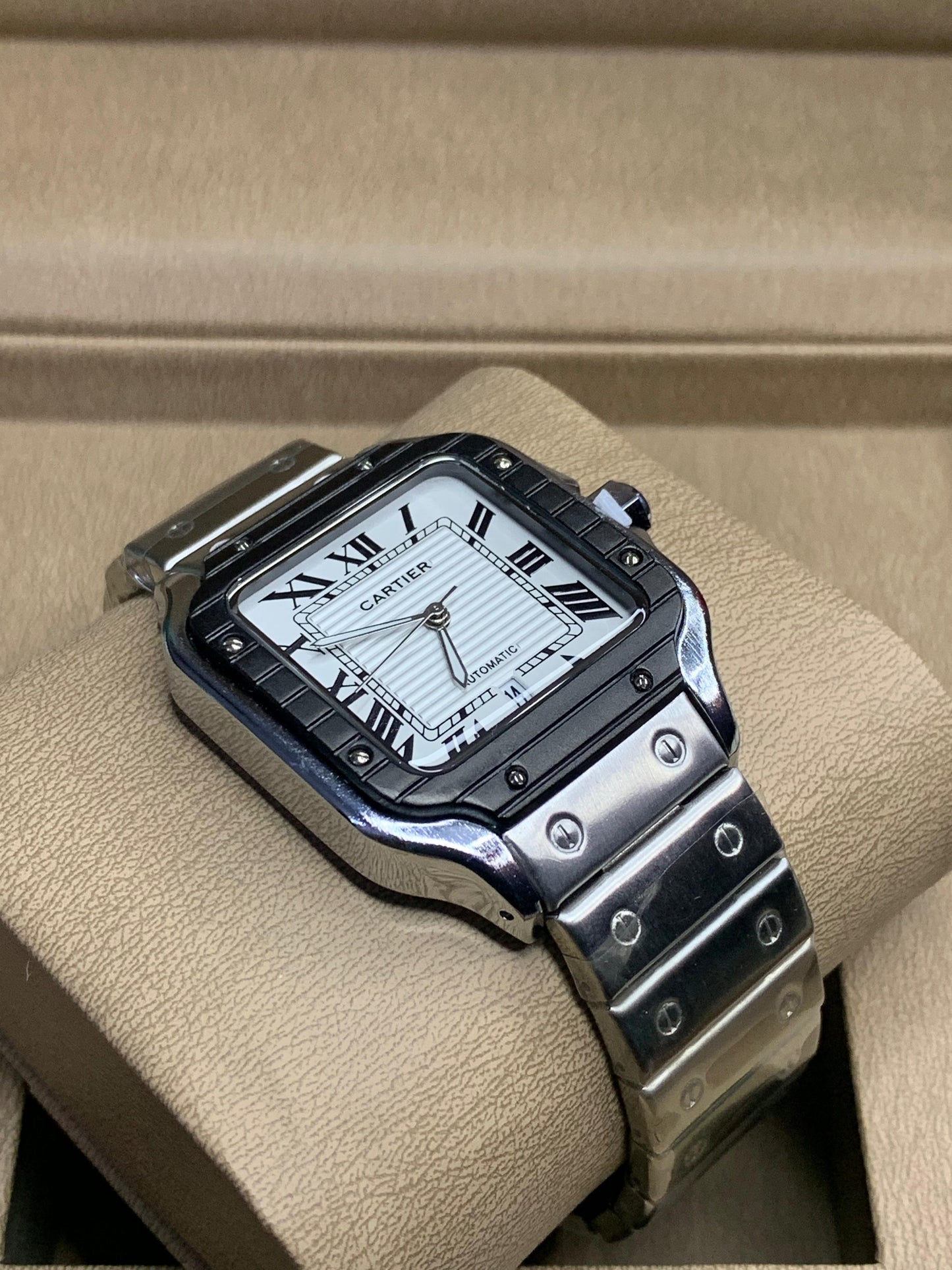 Cartier Santos SilverBlack Chain White Dial