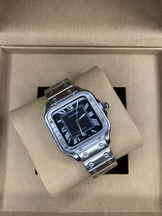 Cartier Santos Silver Chain Black Dial