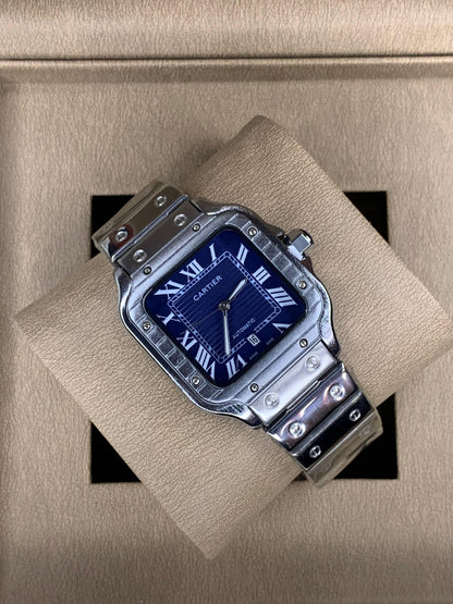 Cartier Santos Silver Chain Blue Dial